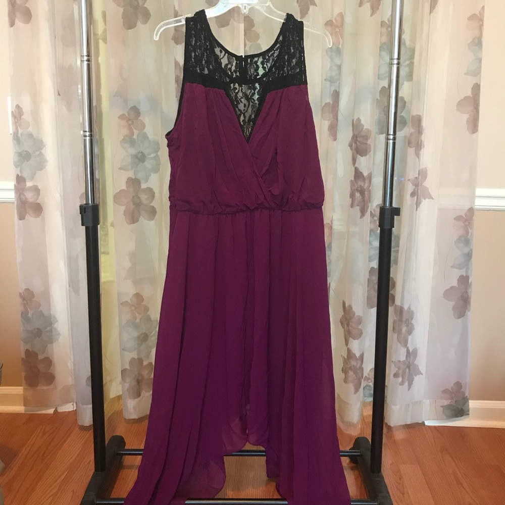 Burgundy Red Dress with Black lace